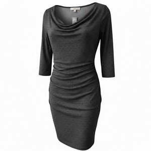 Loft NWT grey polka dot cowl neck dress, medium